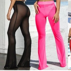 Sheer bell bottom mesh bikini cover up pants rave flared leggings yoga festival